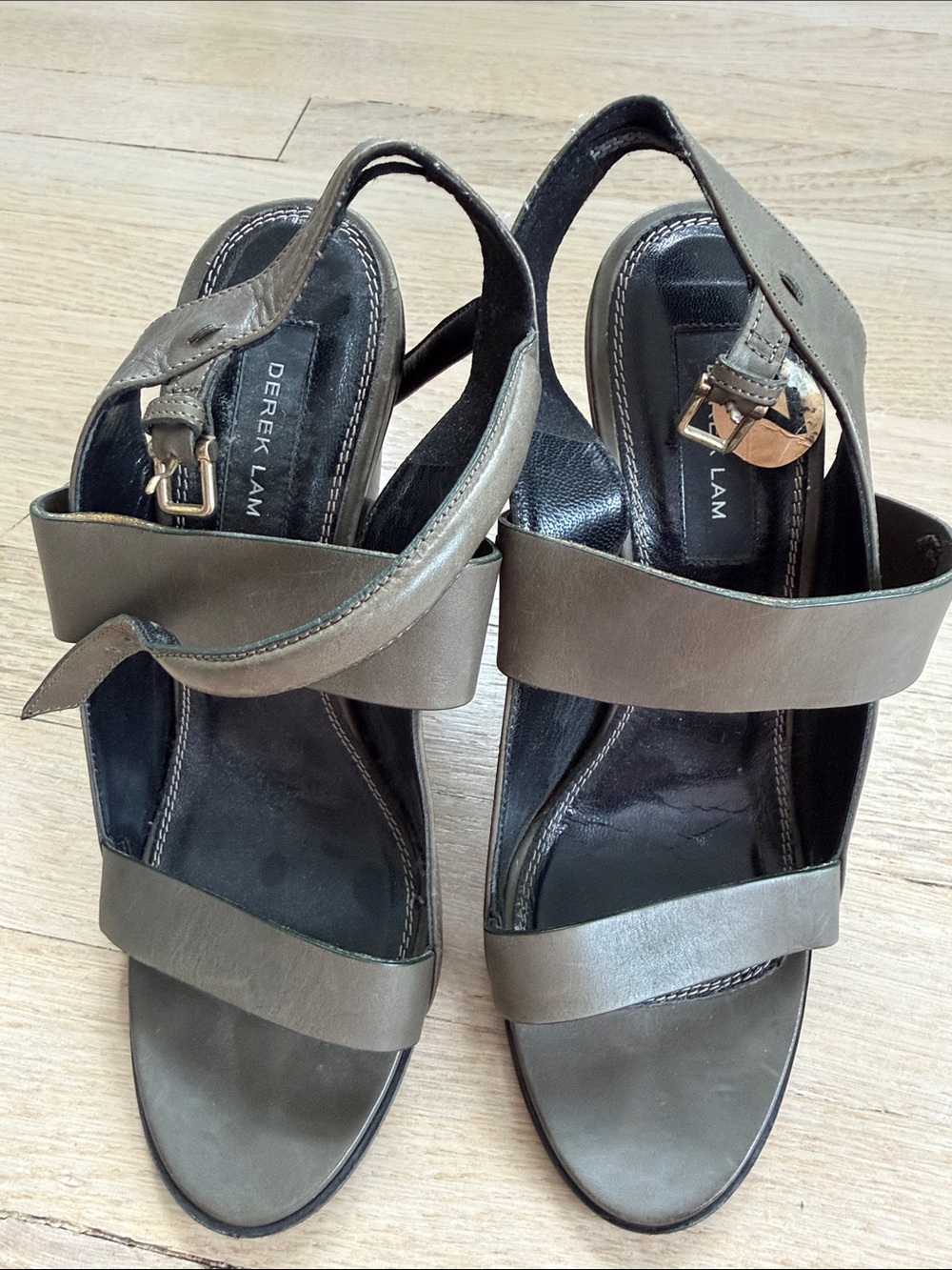 Derek Lam Olive Leather Strappy Slingback Sandals